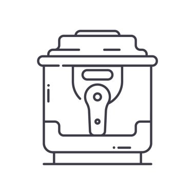 Pirinç pişirici simgesi, doğrusal izole edilmiş illüstrasyon, ince çizgi vektörü, web tasarım işareti, düzenlenebilir konsept sembolü beyaz arkaplan üzerinde.