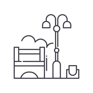 Kamu parkı simgesi, doğrusal izole edilmiş illüstrasyon, ince çizgi vektörü, web tasarım işareti, düzenlenebilir çizgi konsept sembolü beyaz arkaplan üzerinde.