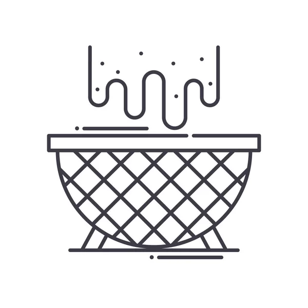 Icône de passoire Kichen, illustration linéaire isolée, vecteur de ligne mince, signe de conception Web, symbole de concept de contour avec trait modifiable sur fond blanc. — Image vectorielle