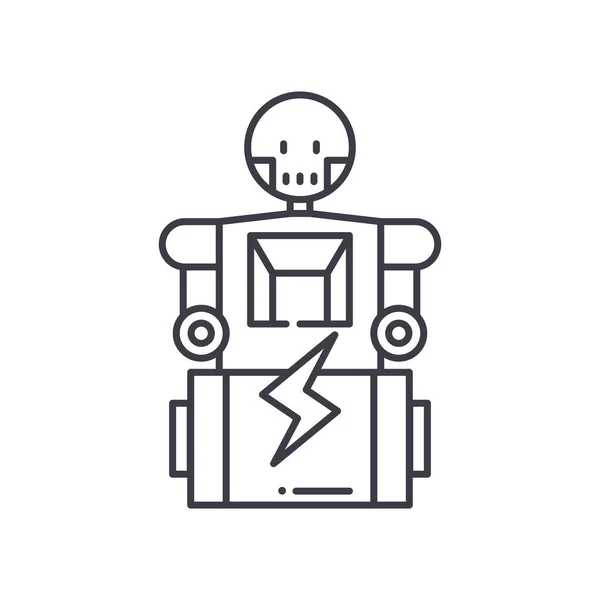 Icône de robot rechargeable, illustration linéaire isolée, vecteur de ligne mince, signe de conception Web, symbole de concept de contour avec trait modifiable sur fond blanc. — Image vectorielle