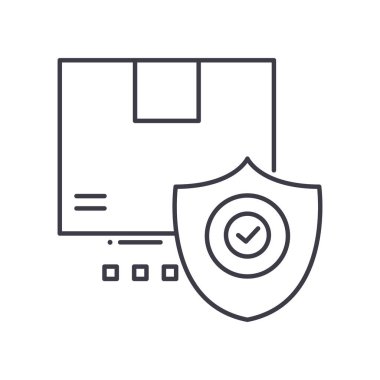 Koruma simgesi, doğrusal izole edilmiş illüstrasyon, ince çizgi vektörü, web tasarım işareti, beyaz arkaplanda düzenlenebilir inme ile ana konsept sembolü.