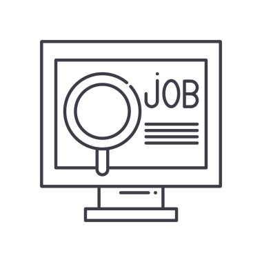 İş arama simgesi, doğrusal izole edilmiş illüstrasyon, ince çizgi vektörü, web tasarım işareti, düzenlenebilir beyaz arkaplan üzerinde çizgi konsept sembolü.