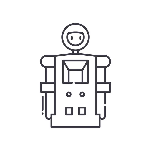 Icône de robot prototype, illustration linéaire isolée, vecteur de ligne mince, signe de conception Web, symbole de concept de contour avec trait modifiable sur fond blanc. — Image vectorielle