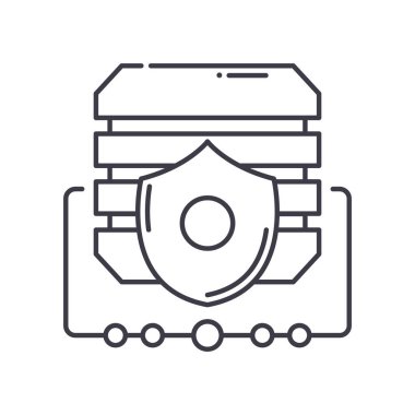 Koruma sistemi simgesi, doğrusal izole edilmiş illüstrasyon, ince çizgi vektörü, web tasarım işareti, düzenlenebilir çizgi konsept sembolü beyaz arkaplan üzerinde.