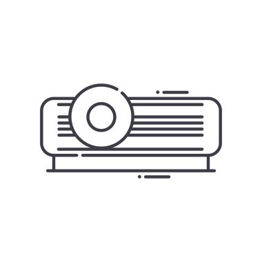 Projeksiyon aygıtı simgesi, doğrusal izole edilmiş illüstrasyon, ince çizgi vektörü, web tasarım işareti, düzenlenebilir çizgi konsept sembolü beyaz arkaplan üzerinde.