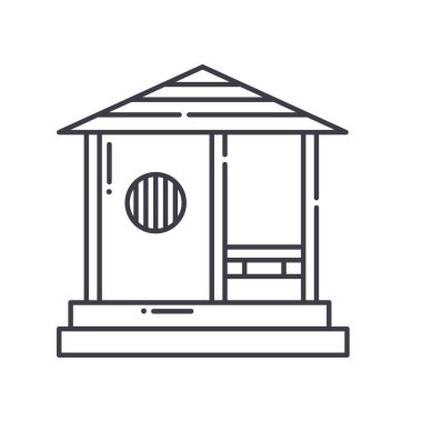 Japon pavyon simgesi, doğrusal izole edilmiş illüstrasyon, ince çizgi vektörü, web tasarım işareti, düzenlenebilir konsept sembolü beyaz arkaplan üzerinde.