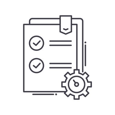 Proje yönetim simgesi, doğrusal izole edilmiş illüstrasyon, ince çizgi vektörü, web tasarım işareti, düzenlenebilir beyaz arkaplan üzerinde çizgi konsept sembolü.