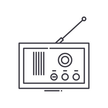 Radyo müzik çalar simgesi, doğrusal izole edilmiş illüstrasyon, ince çizgi vektörü, web tasarım işareti, düzenlenebilir konsept sembolü beyaz arkaplan üzerinde.