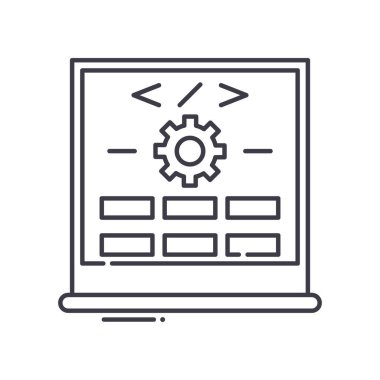 Programlama konsepti simgesi, doğrusal izole çizim, ince çizgi vektörü, web tasarım işareti, düzenlenebilir konsept sembolü beyaz arkaplan üzerinde.