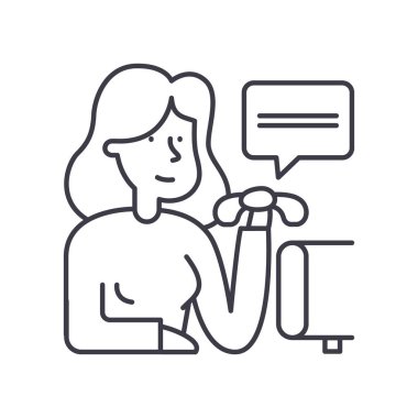 Resepsiyonist konsept simgesi, doğrusal izole çizim, ince çizgi vektörü, web tasarım işareti, düzenlenebilir konsept sembolü beyaz arkaplan üzerinde.