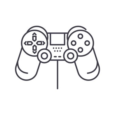 Joystick simgesi, doğrusal izole edilmiş illüstrasyon, ince çizgi vektörü, web tasarım işareti, düzenlenebilir beyaz arkaplan üzerinde çizgi konsept sembolü.