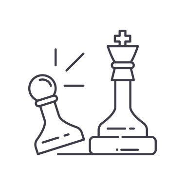 Rekabetçi strateji simgesi, doğrusal izole edilmiş illüstrasyon, ince çizgi vektörü, web tasarım işareti, düzenlenebilir beyaz arkaplan üzerinde çizgi konsept sembolü.