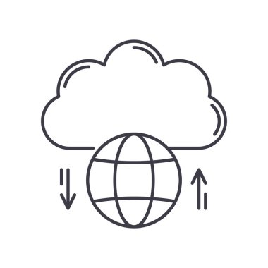 Bulut depolama konsepti simgesi, doğrusal izole resimleme, ince çizgi vektörü, web tasarım işareti, düzenlenebilir konsept sembolü beyaz arkaplan üzerinde.