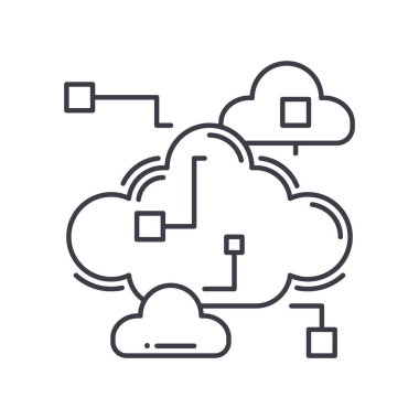 Bulut depolama servisi simgesi, doğrusal izole resimleme, ince çizgi vektörü, web tasarım işareti, düzenlenebilir konsept sembolü beyaz arkaplan üzerinde.