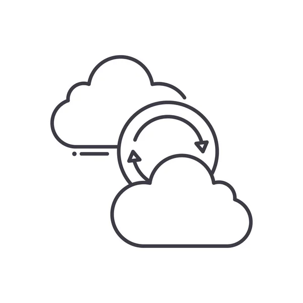 Cloud-Synchronisationssymbol, linear isolierte Illustration, dünner Linienvektor, Webdesign-Zeichen, Umrisskonzept-Symbol mit editierbarem Strich auf weißem Hintergrund. — Stockvektor