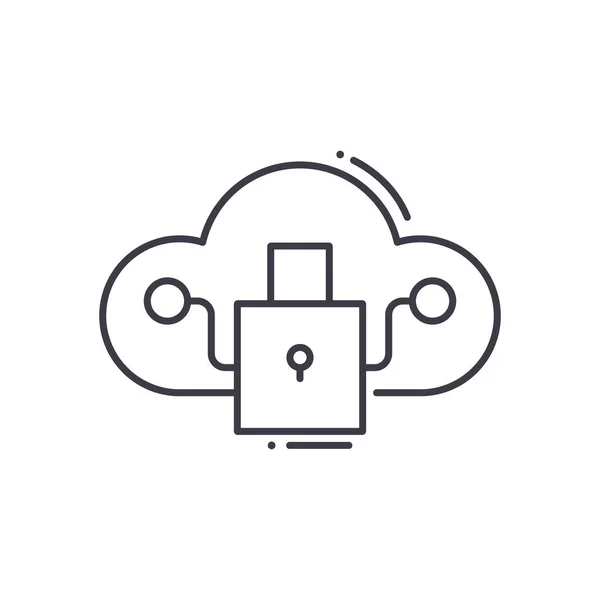 Icono de concepto de seguridad en la nube, ilustración lineal aislada, vector de línea delgada, signo de diseño web, símbolo de concepto de contorno con trazo editable sobre fondo blanco. — Vector de stock