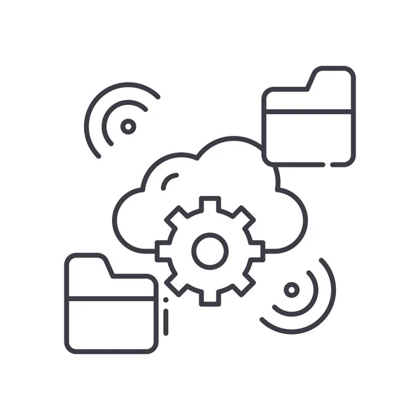 클라우드 공유 컨셉 아이콘, 선형외진 일러스트, 얇은 줄 벡터, 웹 디자인 기호, 윤곽 기호, 흰색 배경에 에델리 블 스트로크와 함께 컨셉트 심볼. — 스톡 벡터