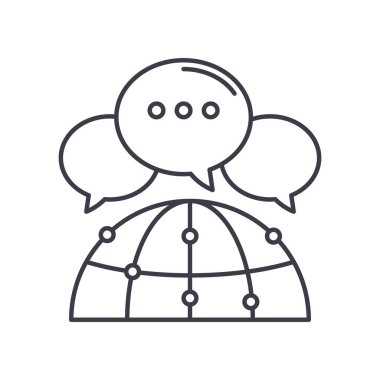 İletişim simgesi, doğrusal izole edilmiş illüstrasyon, ince çizgi vektörü, web tasarım işareti, düzenlenebilir çizgi konsept sembolü beyaz arkaplan üzerinde.