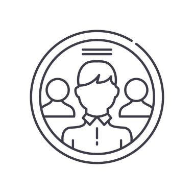 Topluluk simgesi, doğrusal izole edilmiş illüstrasyon, ince çizgi vektörü, web tasarım işareti, düzenlenebilir çizgi konsept sembolü beyaz arkaplan üzerinde.