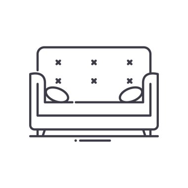 Rahat kanepe simgesi, doğrusal izole edilmiş illüstrasyon, ince çizgi vektörü, web tasarımı işareti, düzenlenebilir konsept sembolü beyaz arkaplan üzerinde.