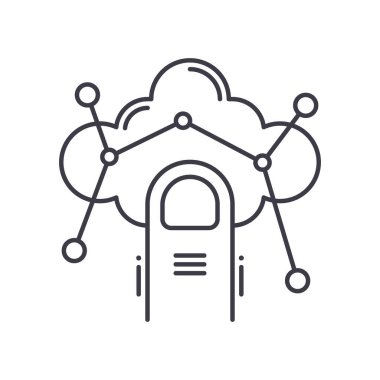 Bulut ağ fikir simgesi, doğrusal izole edilmiş illüstrasyon, ince çizgi vektörü, web tasarım işareti, düzenlenebilir konsept sembolü beyaz arkaplan üzerinde.