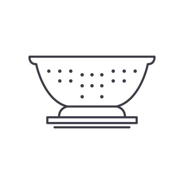 Colander konsept simgesi, doğrusal izole çizim, ince çizgi vektörü, web tasarım işareti, düzenlenebilir konsept sembolü beyaz arkaplan üzerinde.