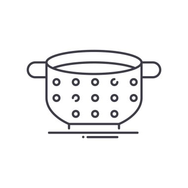 Colander simgesi, doğrusal izole edilmiş illüstrasyon, ince çizgi vektörü, web tasarım işareti, düzenlenebilir beyaz arkaplan üzerinde çizgi konsept sembolü.
