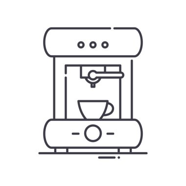 Kahve makinesi simgesi, doğrusal izole edilmiş illüstrasyon, ince çizgi vektörü, web tasarım işareti, düzenlenebilir beyaz arkaplan üzerinde çizgi konsept sembolü.