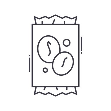 Kahve kesesi simgesi, doğrusal izole edilmiş illüstrasyon, ince çizgi vektörü, web tasarım işareti, beyaz arkaplanda düzenlenebilir inme ile ana konsept sembolü.