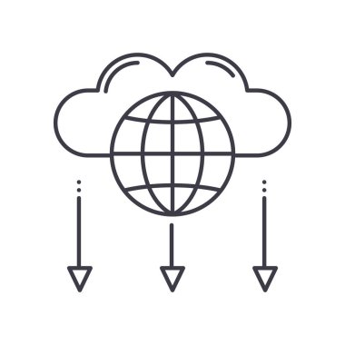 Bulut indirme simgesi, doğrusal izole resimleme, ince çizgi vektörü, web tasarım işareti, düzenlenebilir konsept sembolü beyaz arkaplan üzerinde.