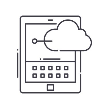 Bulut hesaplama simgesi, doğrusal izole edilmiş illüstrasyon, ince çizgi vektörü, web tasarım işareti, düzenlenebilir konsept sembolü beyaz arkaplan üzerinde..