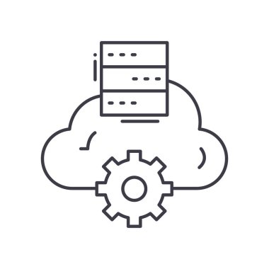 Bulut veri fikir simgesi, doğrusal izole edilmiş illüstrasyon, ince çizgi vektörü, web tasarım işareti, düzenlenebilir beyaz arkaplan üzerinde çizgi konsept sembolü.