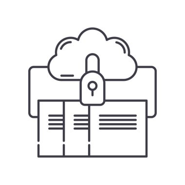 Bulut veri koruma simgesi, doğrusal izole edilmiş illüstrasyon, ince çizgi vektörü, web tasarım işareti, düzenlenebilir beyaz arkaplan üzerinde çizgi konsept sembolü.