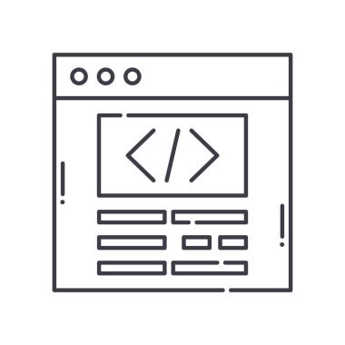 Kod simgesi, doğrusal izole edilmiş illüstrasyon, ince çizgi vektörü, web tasarım işareti, düzenlenebilir beyaz arkaplan üzerinde çizgi konsept sembolü.