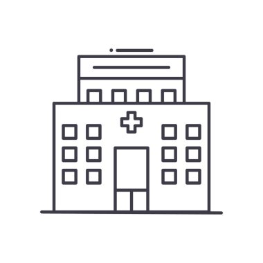 Klinik simgesi, doğrusal izole edilmiş illüstrasyon, ince çizgi vektörü, web tasarım işareti, düzenlenebilir beyaz arkaplan üzerinde çizgi konsept sembolü.