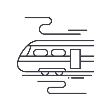 Tren simgesi, doğrusal izole edilmiş illüstrasyon, ince çizgi vektörü, web tasarım işareti, düzenlenebilir beyaz arkaplan üzerinde çizgi konsept sembolü.