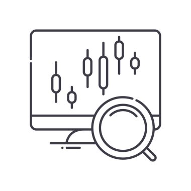 Teknik analiz simgesi ticareti, doğrusal izole edilmiş illüstrasyon, ince çizgi vektörü, web tasarım işareti, düzenlenebilir konsept sembolü beyaz arkaplan üzerinde.