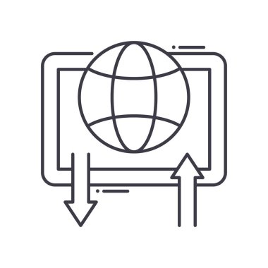 Dünya çapında web simgesi, doğrusal izole edilmiş illüstrasyon, ince çizgi vektörü, web tasarım işareti, düzenlenebilir konsept sembolü beyaz arkaplan üzerinde.