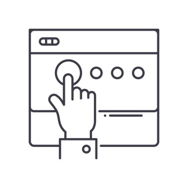 Dokunmatik ekran teknolojisi simgesi, doğrusal izole çizim, ince çizgi vektörü, web tasarım işareti, düzenlenebilir konsept sembolü beyaz arkaplan üzerinde.