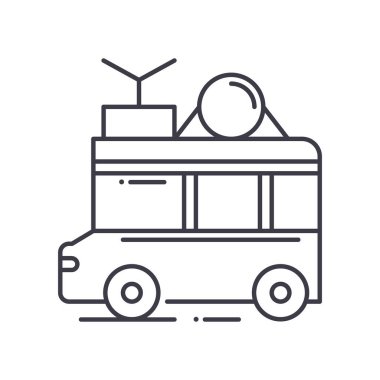 Tur otobüsü simgesi, doğrusal izole edilmiş illüstrasyon, ince çizgi vektörü, web tasarım işareti, düzenlenebilir çizgi konsept sembolü beyaz arkaplan üzerinde.