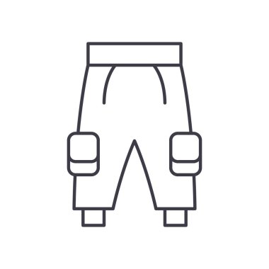 İş pantolonu simgesi, doğrusal izole edilmiş illüstrasyon, ince çizgi vektörü, web tasarım işareti, düzenlenebilir beyaz arkaplan üzerinde çizgi konsept sembolü.