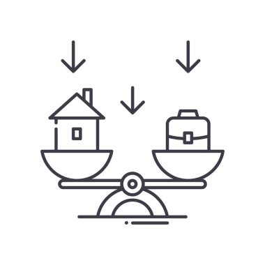 Çalışma yaşam dengesi simgesi, doğrusal izole illüstrasyon, ince çizgi vektörü, web tasarım işareti, düzenlenebilir beyaz arkaplan üzerinde çizgi konsept sembolü.