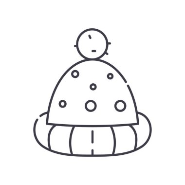 Yün şapka simgesi, doğrusal izole edilmiş illüstrasyon, ince çizgi vektörü, web tasarım işareti, düzenlenebilir beyaz arkaplan üzerinde çizgi konsept sembolü.