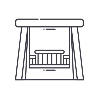 Tahta salıncak simgesi, doğrusal izole edilmiş illüstrasyon, ince çizgi vektörü, web tasarım işareti, düzenlenebilir beyaz arkaplan üzerinde çizgi konsept sembolü.