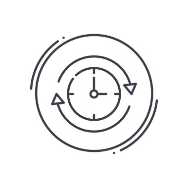 Zamanlama simgesi, doğrusal izole edilmiş illüstrasyon, ince çizgi vektörü, web tasarım işareti, düzenlenebilir beyaz arkaplan üzerinde çizgi konsept sembolü.