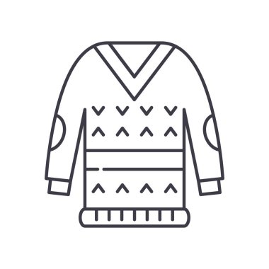 Yün ceket simgesi, doğrusal izole edilmiş illüstrasyon, ince çizgi vektörü, web tasarım işareti, düzenlenebilir beyaz arkaplan üzerinde çizgi konsept sembolü.