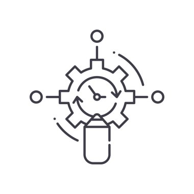 Zaman yönetimi resim simgesi, doğrusal izole edilmiş illüstrasyon, ince çizgi vektörü, web tasarım işareti, düzenlenebilir beyaz arkaplan üzerinde çizgi konsept sembolü.