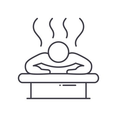 Spa masaj simgesi, doğrusal izole edilmiş illüstrasyon, ince çizgi vektörü, web tasarım işareti, beyaz arkaplanda düzenlenebilir inme ile ana konsept sembolü.