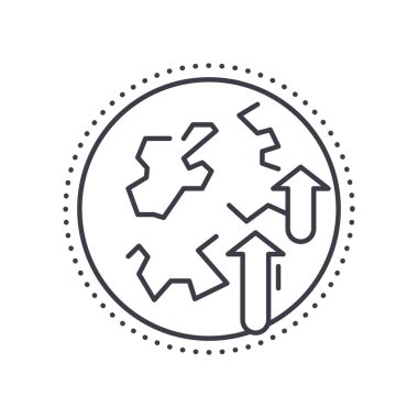 Dünya ekonomisi simgesi, doğrusal izole edilmiş illüstrasyon, ince çizgi vektörü, web tasarım işareti, düzenlenebilir beyaz arkaplan üzerinde çizgi konsept sembolü.