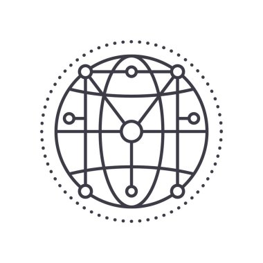 Dünya çapında ağ simgesi, doğrusal izole edilmiş illüstrasyon, ince çizgi vektörü, web tasarım işareti, düzenlenebilir beyaz arkaplan üzerinde çizgi konsept sembolü.